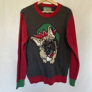 Ugly Christmas Sweater French Bulldog Design Red & Green women's size XL
